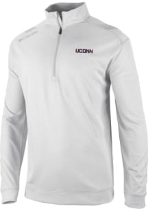 Columbia UConn Huskies Mens White Heat Seal Oakland Downs Long Sleeve Qtr Zip Pullover