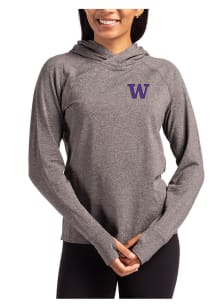 Cutter and Buck Washington Huskies Womens Black Adapt Knit Hood Hooded Sweatshirt