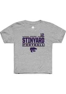 Serious Stinyard K-State Wildcats Youth Grey NIL Stacked Box Player Tee