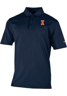 Columbia Illinois Fighting Illini Mens Navy Blue Heat Seal Double Hit Short Sleeve Polo