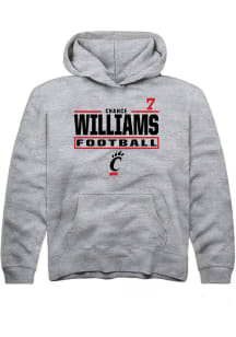 Chance Williams Rally Cincinnati Bearcats Youth NIL Stacked Box Long Sleeve Player Hoodie Grey