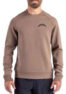 Cutter and Buck Los Angeles Chargers Mens Oatmeal Mono Roam Long Sleeve Crew Sweatshirt