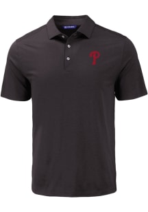 Cutter and Buck Philadelphia Phillies Mens Black Coastline Short Sleeve Polo