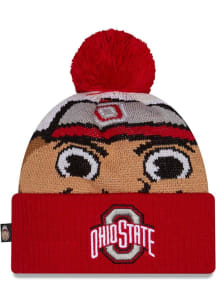 New Era Ohio State Buckeyes Red DL Mascot Pom Cuff Youth Knit Hat