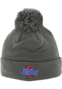 Zephyr Tulsa Golden Hurricane Grey Pom Mens Knit Hat
