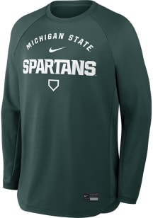 Nike Michigan State Spartans Mens Green Mid Weight Baseball Long Sleeve Sweatshirt