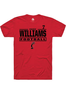 Chance Williams Cincinnati Bearcats Red Football NIL Stacked Box Short Sleeve Player T Shirt
