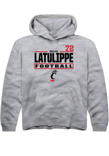 Nolan Latulippe Rally Cincinnati Bearcats Youth NIL Stacked Box Long Sleeve Player Hoodie Grey