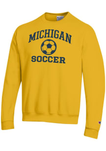Champion Michigan Wolverines Mens Yellow Soccer Powerblend Long Sleeve Crew Sweatshirt