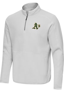 Antigua Oakland Athletics Mens Grey Step Up Long Sleeve Qtr Zip Pullover