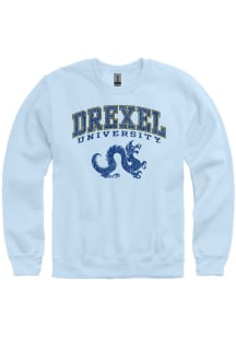 Drexel Dragons Mens Light Blue Arch Mascot Long Sleeve Crew Sweatshirt