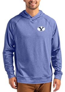 Cutter and Buck BYU Cougars Mens Blue Adapt Knit Hood Long Sleeve Hoodie