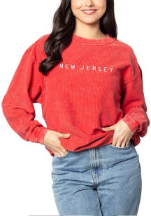 New Jersey Womens Red Straight Wordmark Crew Sweatshirt