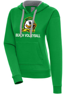 Antigua Oregon Ducks Womens Green Beach Volleyball Victory Hooded Sweatshirt