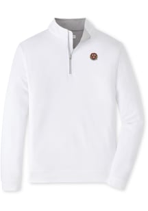 Peter Millar Harvard Crimson Mens White Perth Long Sleeve Qtr Zip Pullover