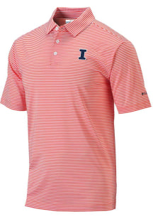 Columbia Illinois Fighting Illini Mens Orange Heat Seal Omni Wick Club Invite Short Sleeve Polo