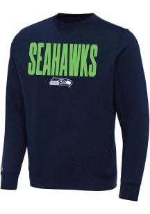Antigua Seattle Seahawks Mens Navy Blue Colossal Victory Long Sleeve Crew Sweatshirt