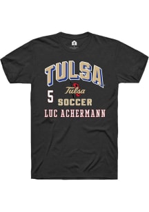 Luc Achermann Tulsa Golden Hurricane Black NIL Arch Logo Short Sleeve Player T Shirt