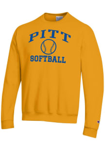 Champion Pitt Panthers Mens Gold Softball Powerblend Long Sleeve Crew Sweatshirt