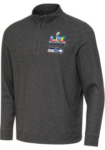 Antigua Seattle Seahawks Mens Black 2025 Super Bowl Champions Subtle Long Sleeve Qtr Zip Pullover
