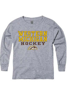 Western Michigan Broncos Youth Grey Bold Straight Logo Long Sleeve T-Shirt