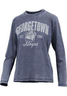 Pressbox Georgetown Hoyas Womens Navy Blue Vintage Burnout LS Tee