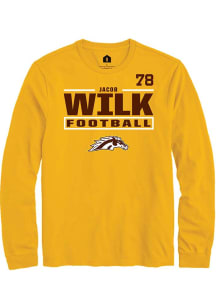 Jacob Wilk Western Michigan Broncos Gold Football NIL Stacked Box Long Sleeve Player T Shirt