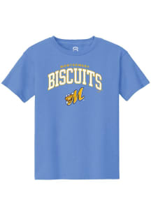 Summit Sportswear Montgomery Biscuits Youth Light Blue Arch Mascot Short Sleeve T-Shirt
