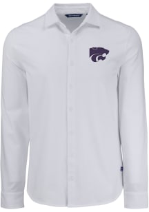 Cutter and Buck K-State Wildcats Mens White Advantage Pique Long Sleeve Dress Shirt