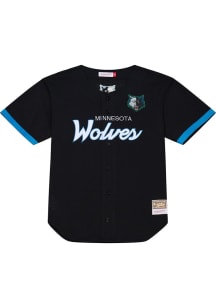 Mitchell and Ness Minnesota Timberwolves Mens Navy Blue Head Coach Baseball Jersey