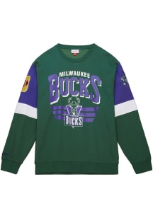 Mitchell and Ness Milwaukee Bucks Mens Green AllOver 3.0 Long Sleeve Fashion Sweatshirt