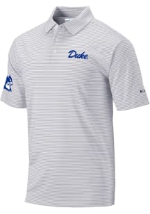 Columbia Duke Blue Devils Mens Grey Club Invite Script Short Sleeve Polo