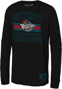 Mitchell and Ness Detroit Pistons Youth Black Logo Lockup Long Sleeve T-Shirt