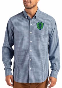 Cutter and Buck Seattle Sounders FC Mens Light Blue Gingham LS Woven Long Sleeve Dress Shirt