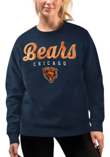 Starter Chicago Bears Womens Navy Blue Glitter Name Crew Sweatshirt