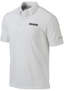 Columbia Colorado Buffaloes Mens White Heat Seal Omni Wick Drive Short Sleeve Polo