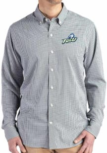 Cutter and Buck Florida Gulf Coast Eagles Mens Green Gingham LS Woven Long Sleeve Dress Shirt
