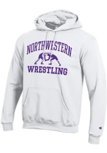 Champion Northwestern Wildcats Mens White Wrestling Icon Powerblend Long Sleeve Hoodie