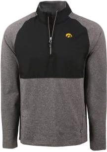 Cutter and Buck Iowa Hawkeyes Mens Black Adapt Eco Hybrid Long Sleeve Qtr Zip Pullover