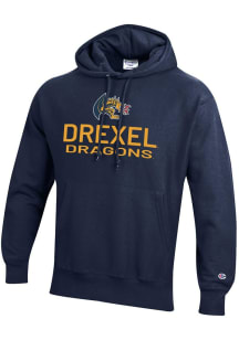 Champion Drexel Dragons Mens Navy Blue Stacked Reverse Weave Long Sleeve Hoodie