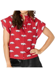 Arkansas Razorbacks Womens Crimson Poplin Blouse Short Sleeve T-Shirt