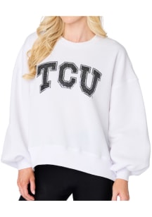 TCU Horned Frogs Womens White Sequin Balloon Crew Sweatshirt