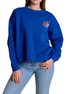 Kansas Jayhawks Womens Blue Sequin Boxy Crew Sweatshirt