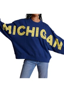 Michigan Wolverines Womens Blue Stars Crew Sweatshirt