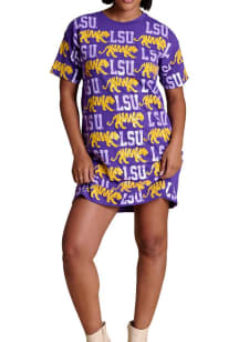 LSU Tigers Womens Purple Sequin Repeat Short Sleeve Dress