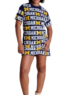 Michigan Wolverines Womens Blue Sequin Repeat Short Sleeve Dress