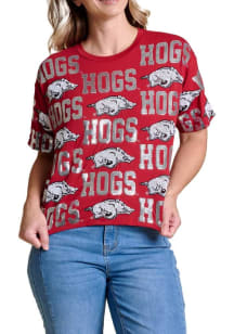 Arkansas Razorbacks Womens Crimson Sequin Repeat Short Sleeve T-Shirt