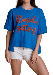 Florida Gators Womens Blue Glitter Script Short Sleeve T-Shirt