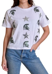 Michigan State Spartans Womens White Sequin Stars Short Sleeve T-Shirt