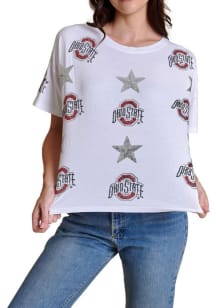 Ohio State Buckeyes Womens White Sequin Stars Short Sleeve T-Shirt